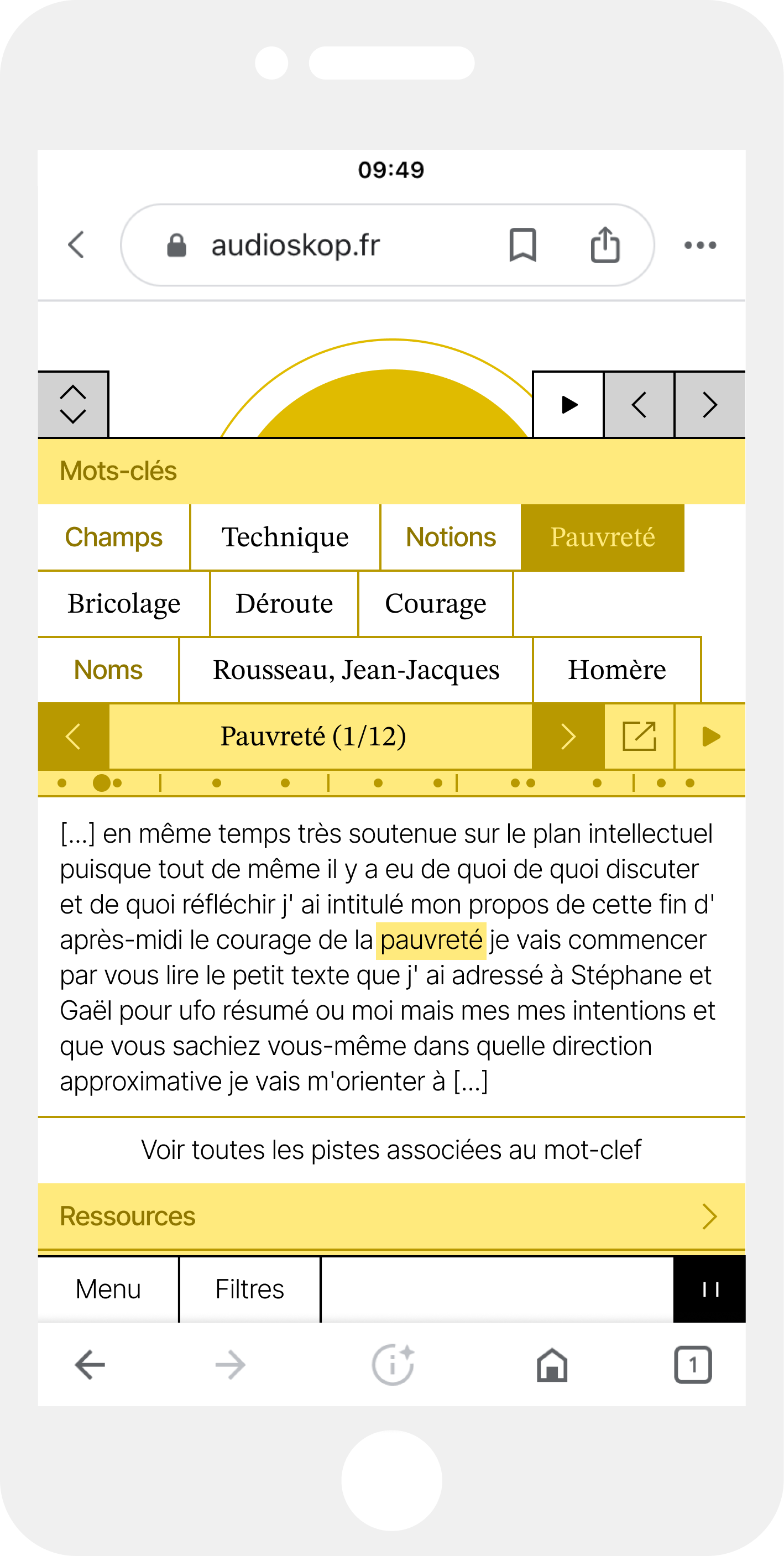 Audioskop mobile interface - Library view